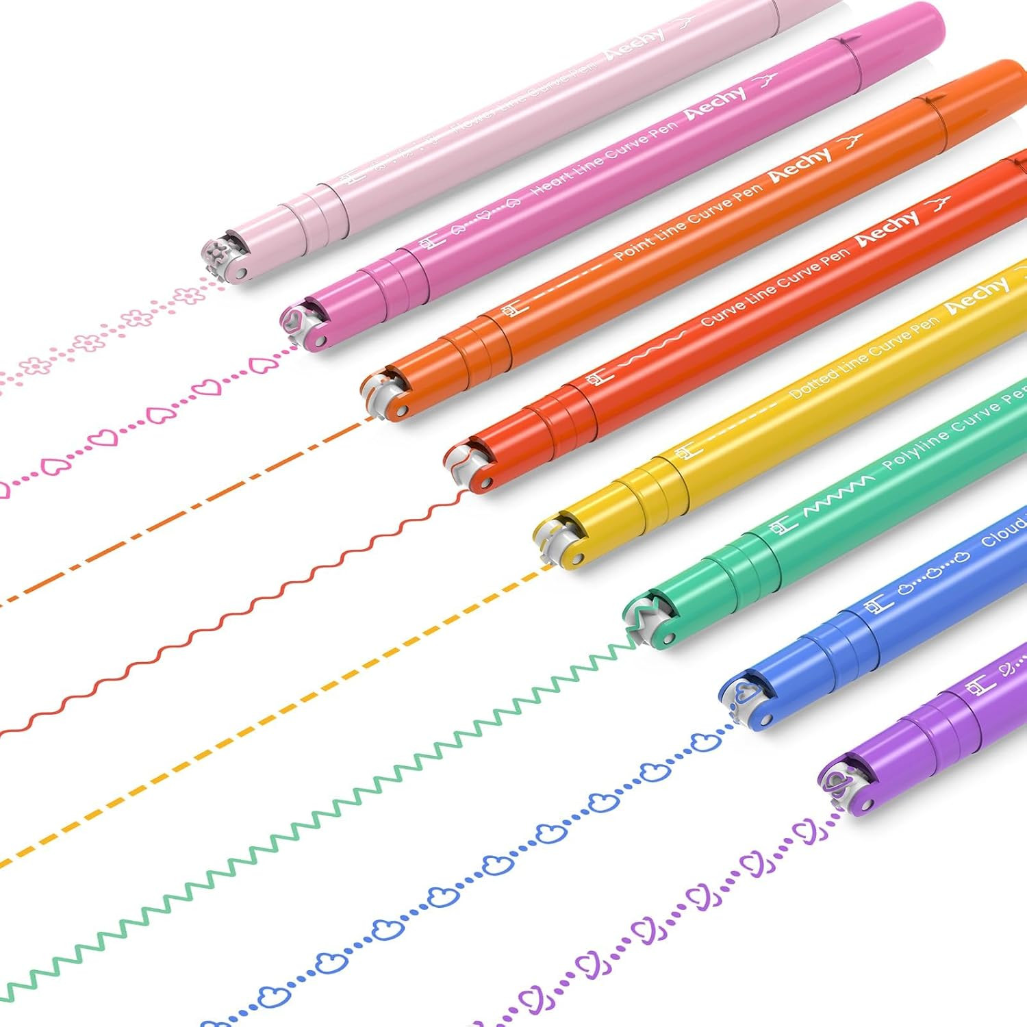 8PCS Curve Highlighter Pen for Note Taking, Dual Tip Pens with 8 Different Curve