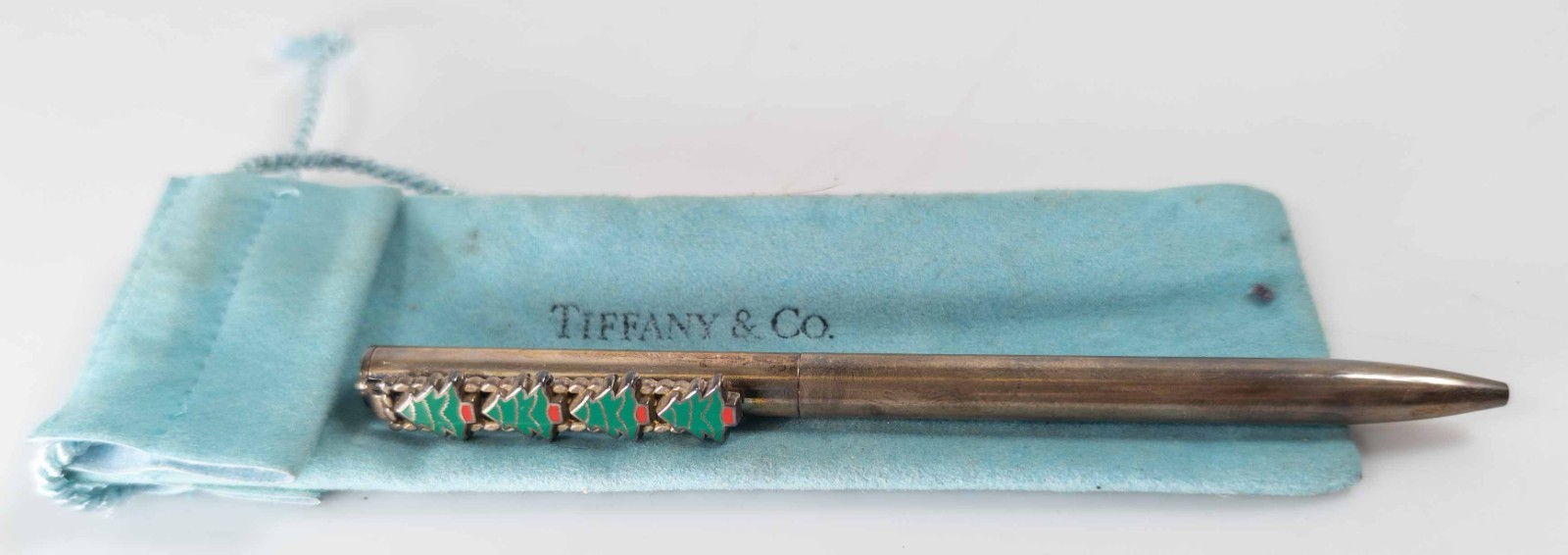 Antique Vintage 1994 Sterling SIlver Tiffany & Co Pen w/ Enamel Christmas Trees