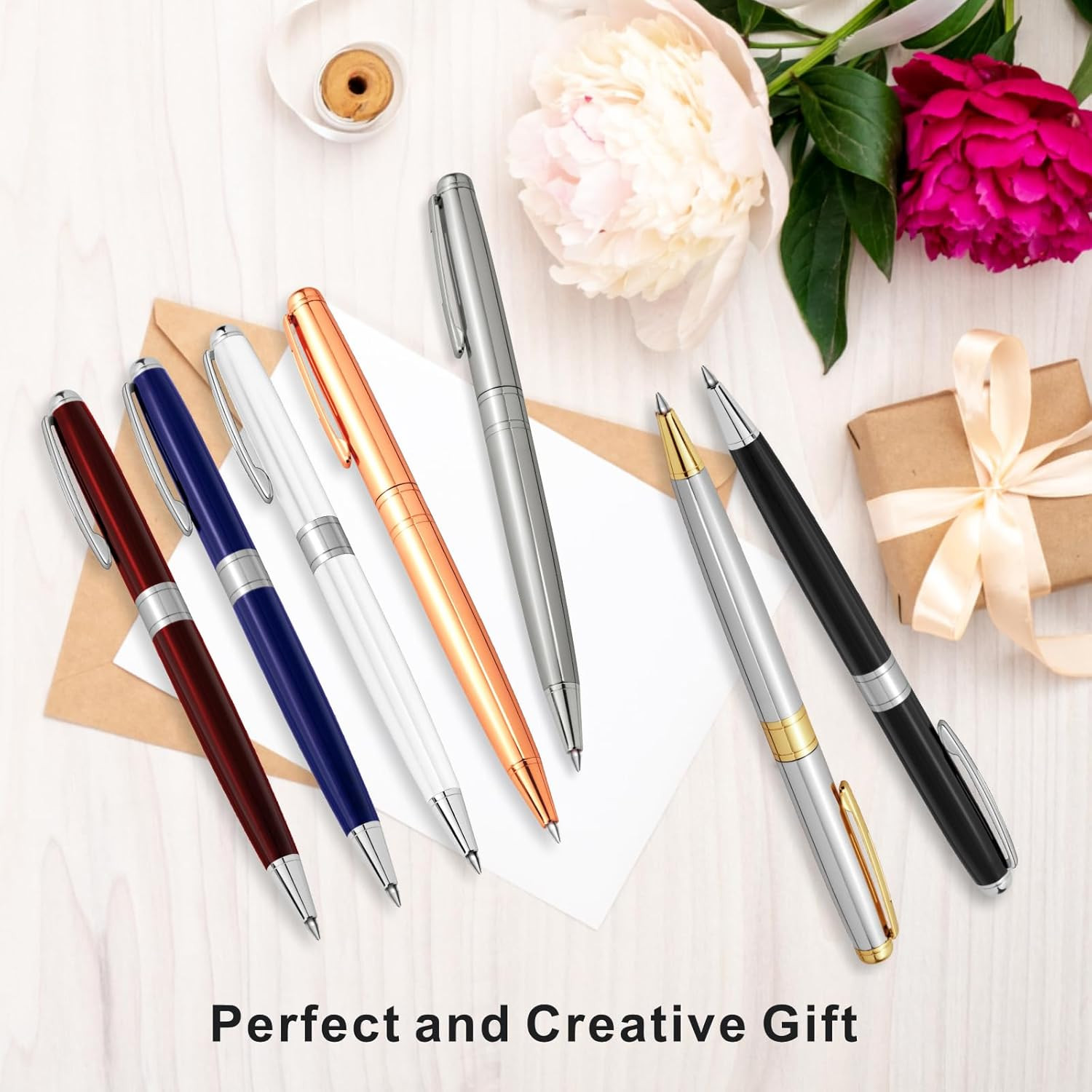 Ballpoint Pens White Pen – Fancy Pens Black Ink Pens for Journaling Men Gift Bus