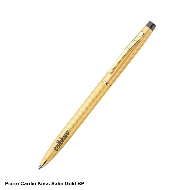 Pierre Cardin Kriss Satin Gold Ball Point Pen BP Gold Trim Blue Ink Gifting GT