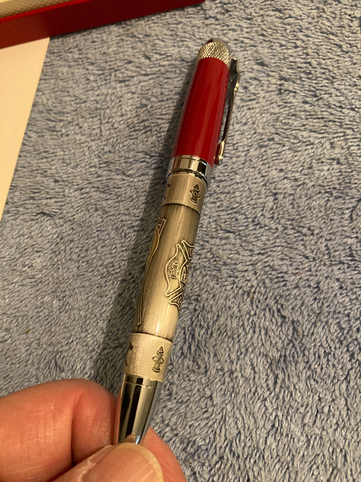 NEW Fire Dept. Black Ink Ballpoint F.D. Ballpoint Pen Red Cap