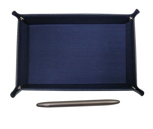 Japanese-made textured cowhide leather pen tray (blue) Brass Da Capo Streamline