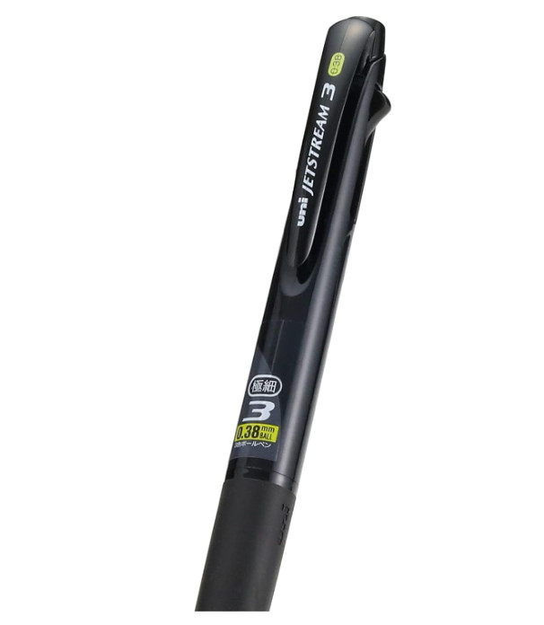 Ballpoint Pen 3 Color Black, Red, Blue Ink 0.38mm, Transparent Black