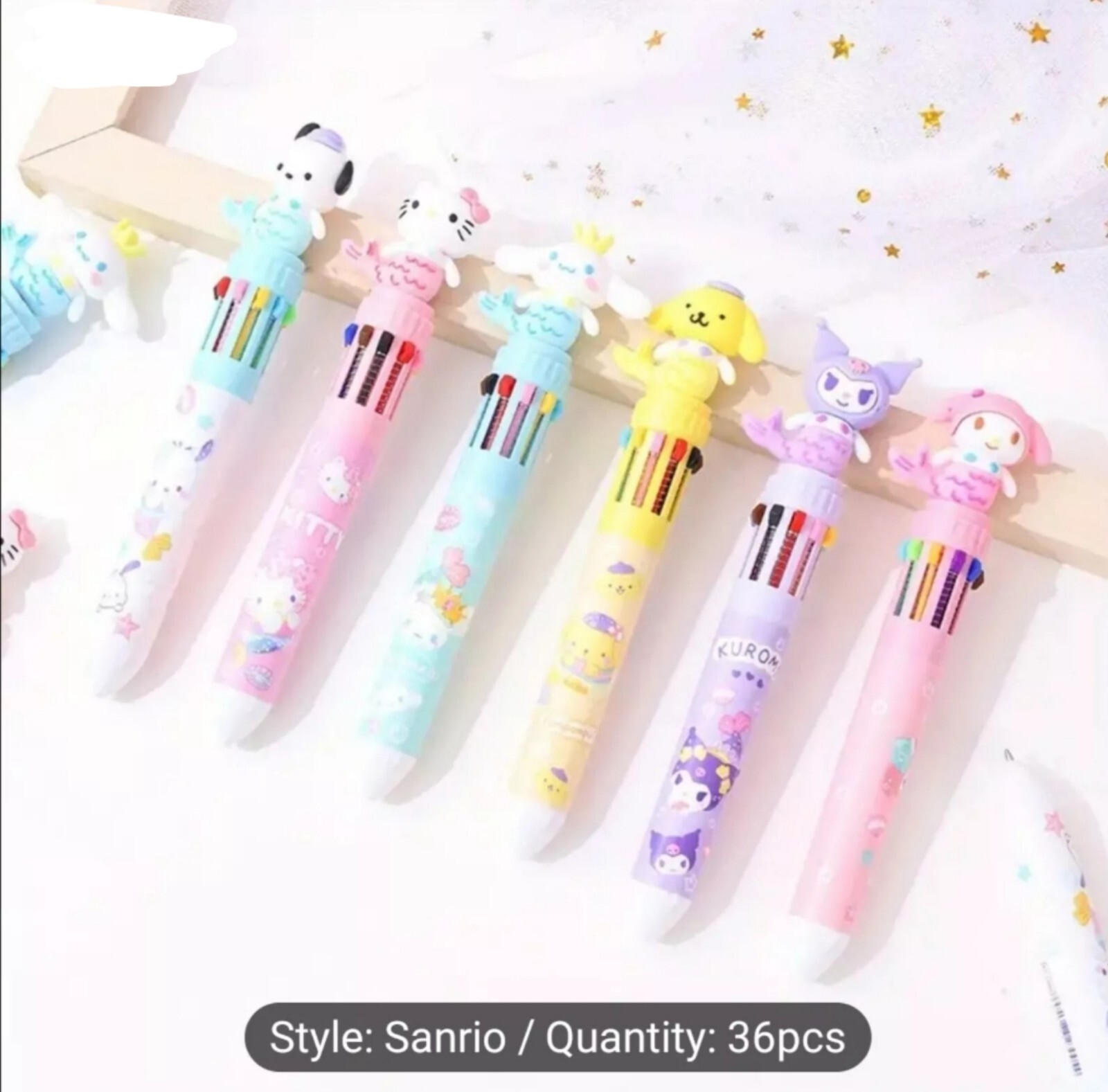 6 Pack Hello Kitty Unofficial Mermaid Retractable 10 Color Pens