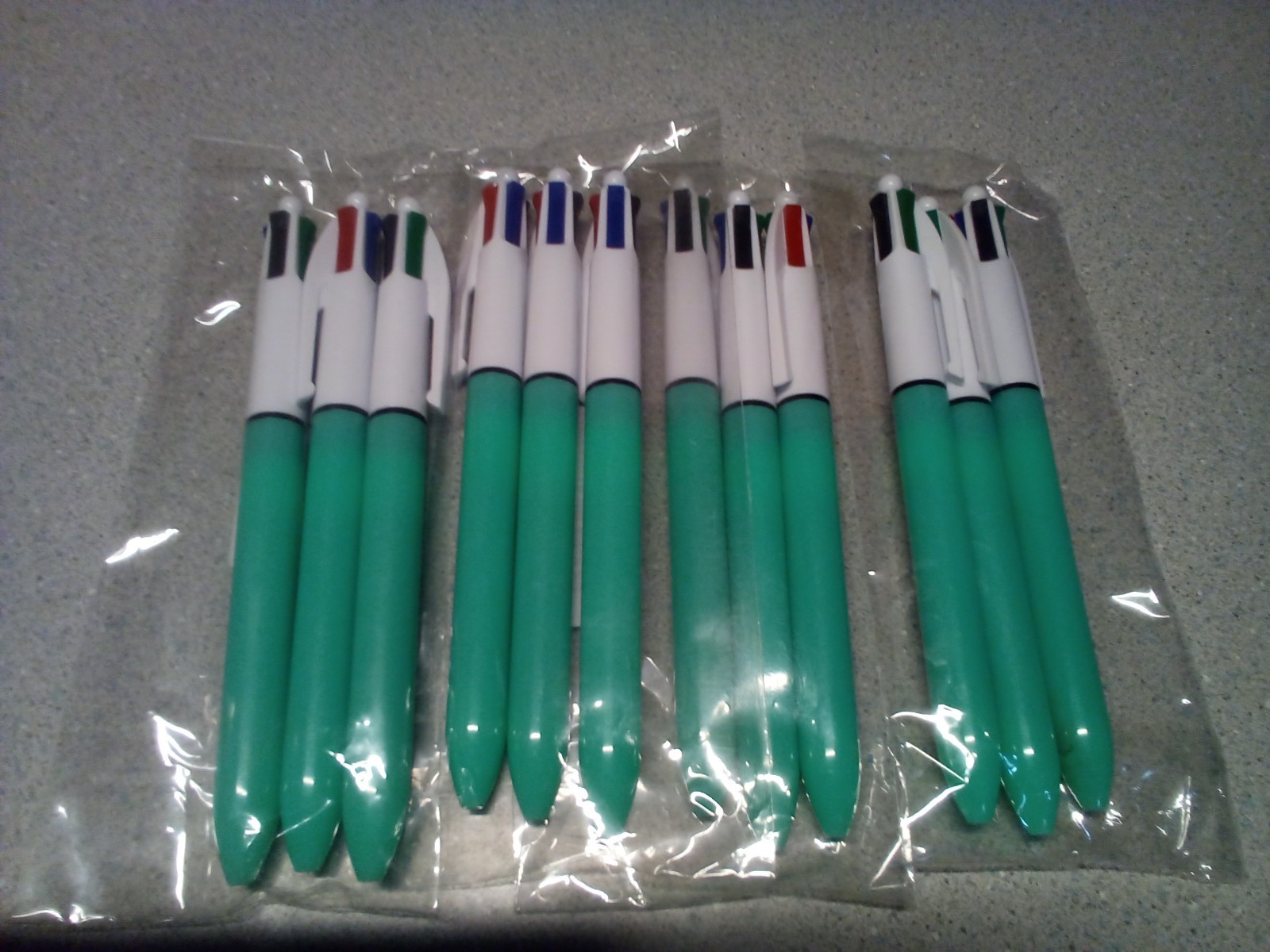 Set of 12 Lot 4 Color Ballpoint Pens Black Green Blue Red Medium TEACHERS NEW