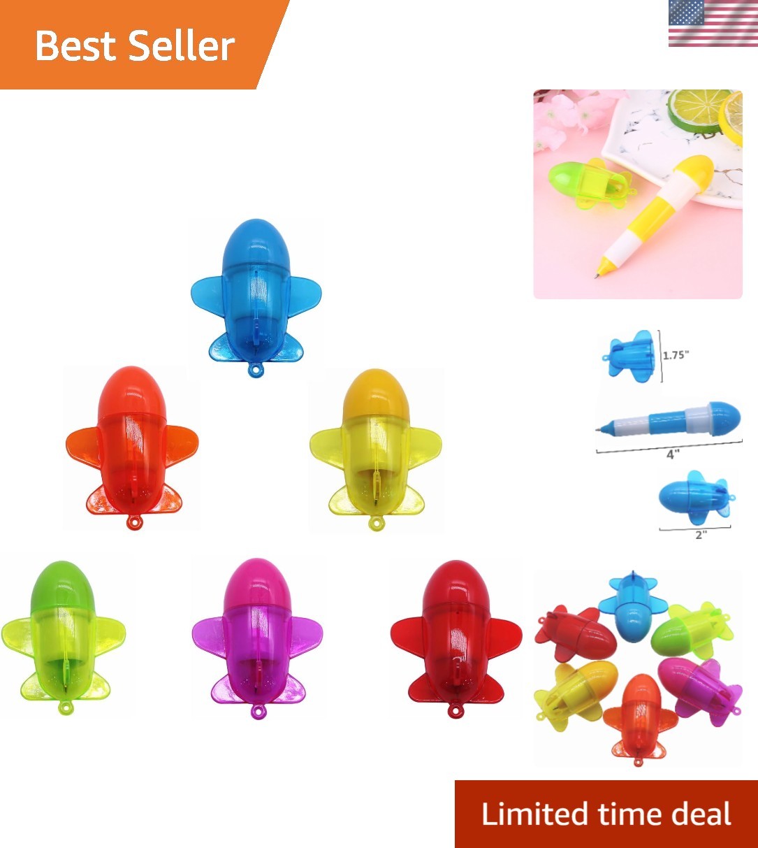 Cute 30-Pack Retractable Ballpoint Pens in Cartoon Plane Design – Blue Ink