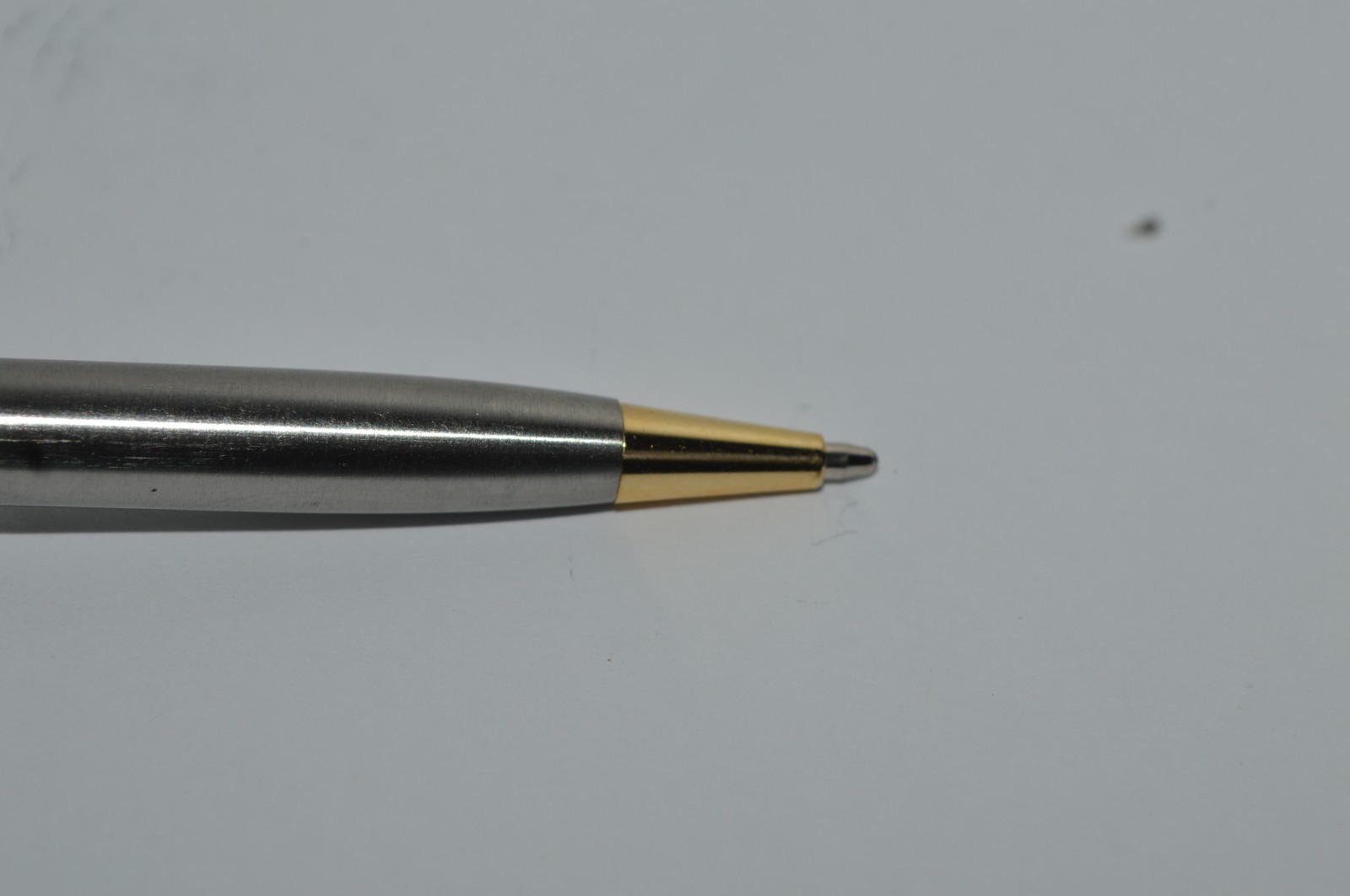 SCULLY SINCE 1906 Ball Pen Slim Brushed Stainless Steel Gold Trim Twist Action