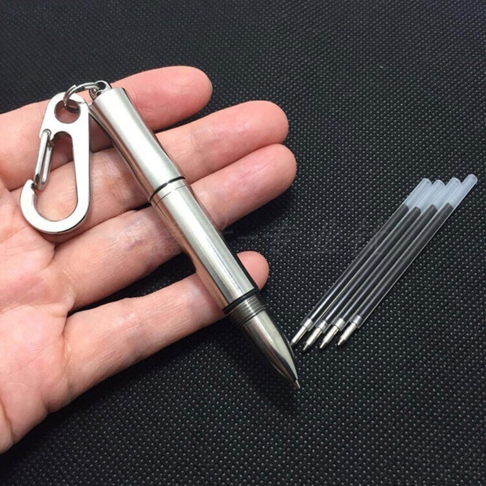 Titanium Pocket EDC Ballpoint Pen Signature Write Pen with Key Ring 5 Refills