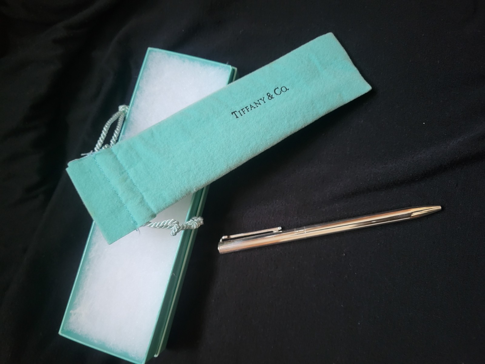 Tiffany & Co. 925 Sterling Silver T-Clip Ballpoint Pen with Pouch and Gift Box