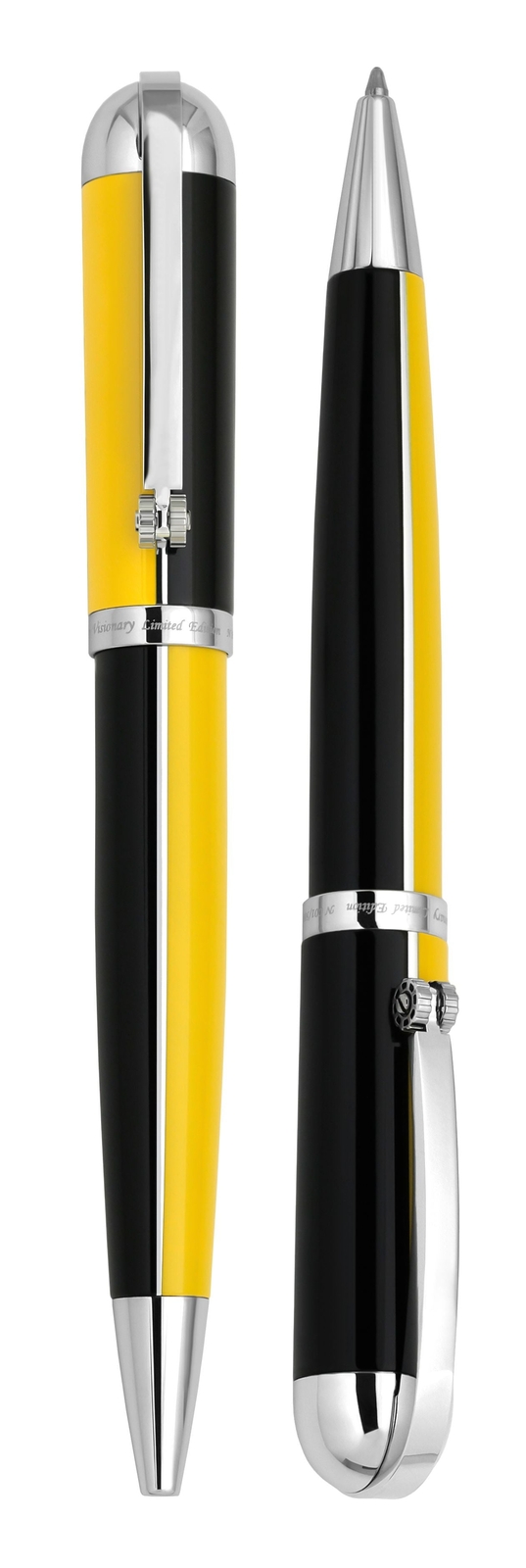 Xezo Visionary Ballpoint Pen, Yellow & Black Colorblock Enamel. LE, Handmade