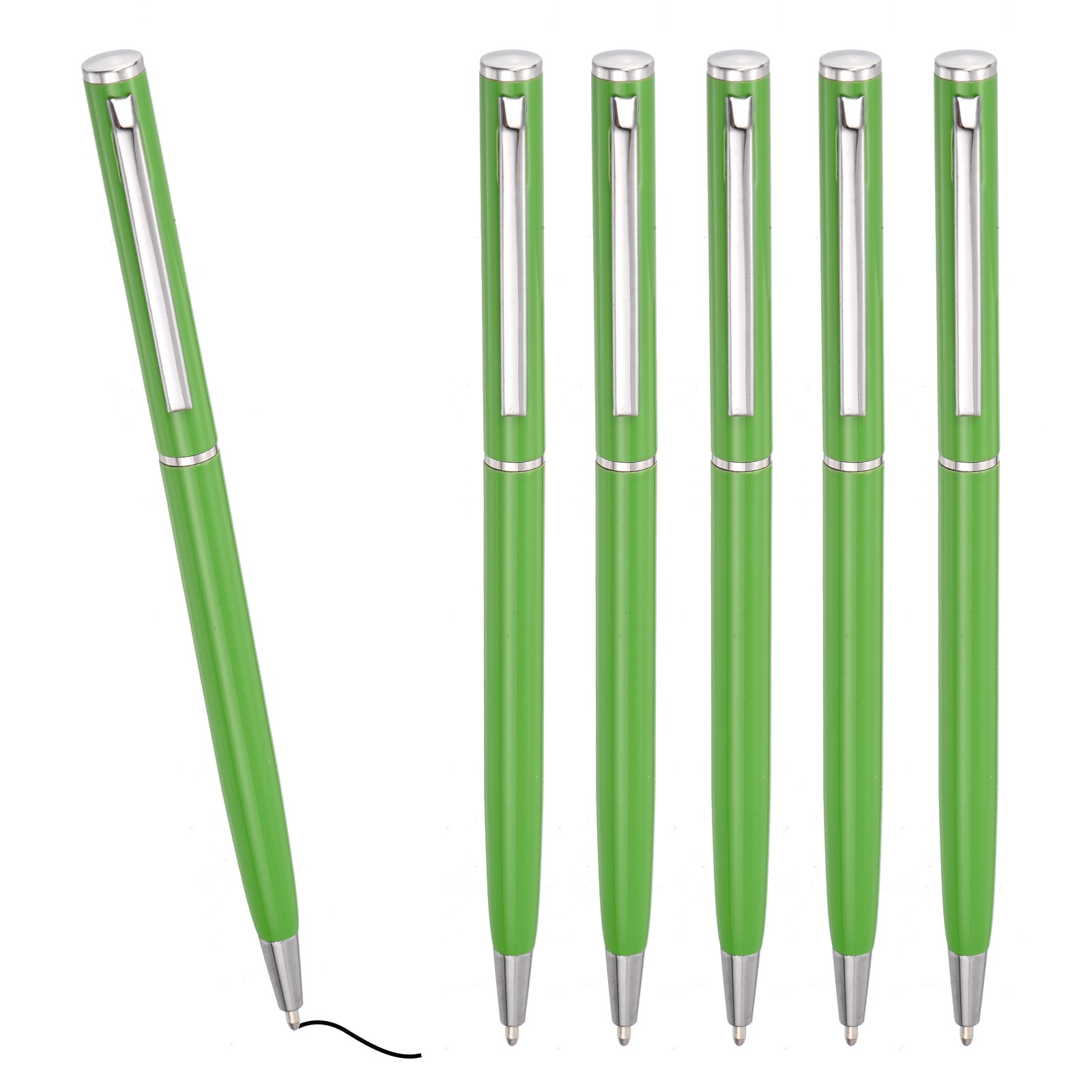 Slim Metallic Ballpoint Pen, 6Pcs Black Ink 1mm Medium Point Pen, Green