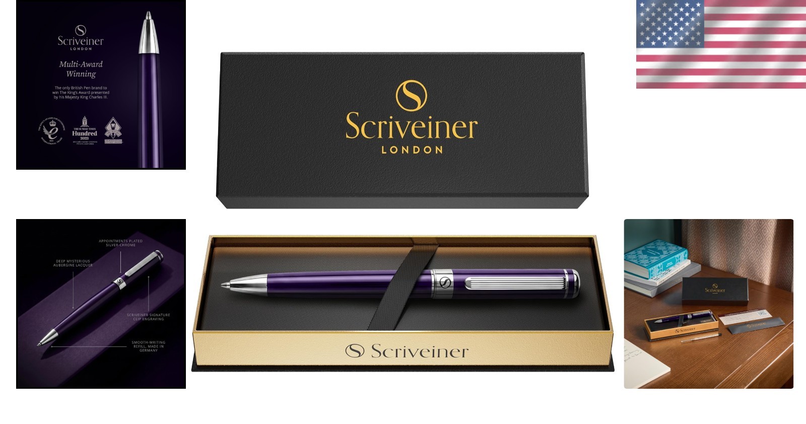 Brass Aubergine Pen – Elegant Schmidt Refill, Luxury Writing