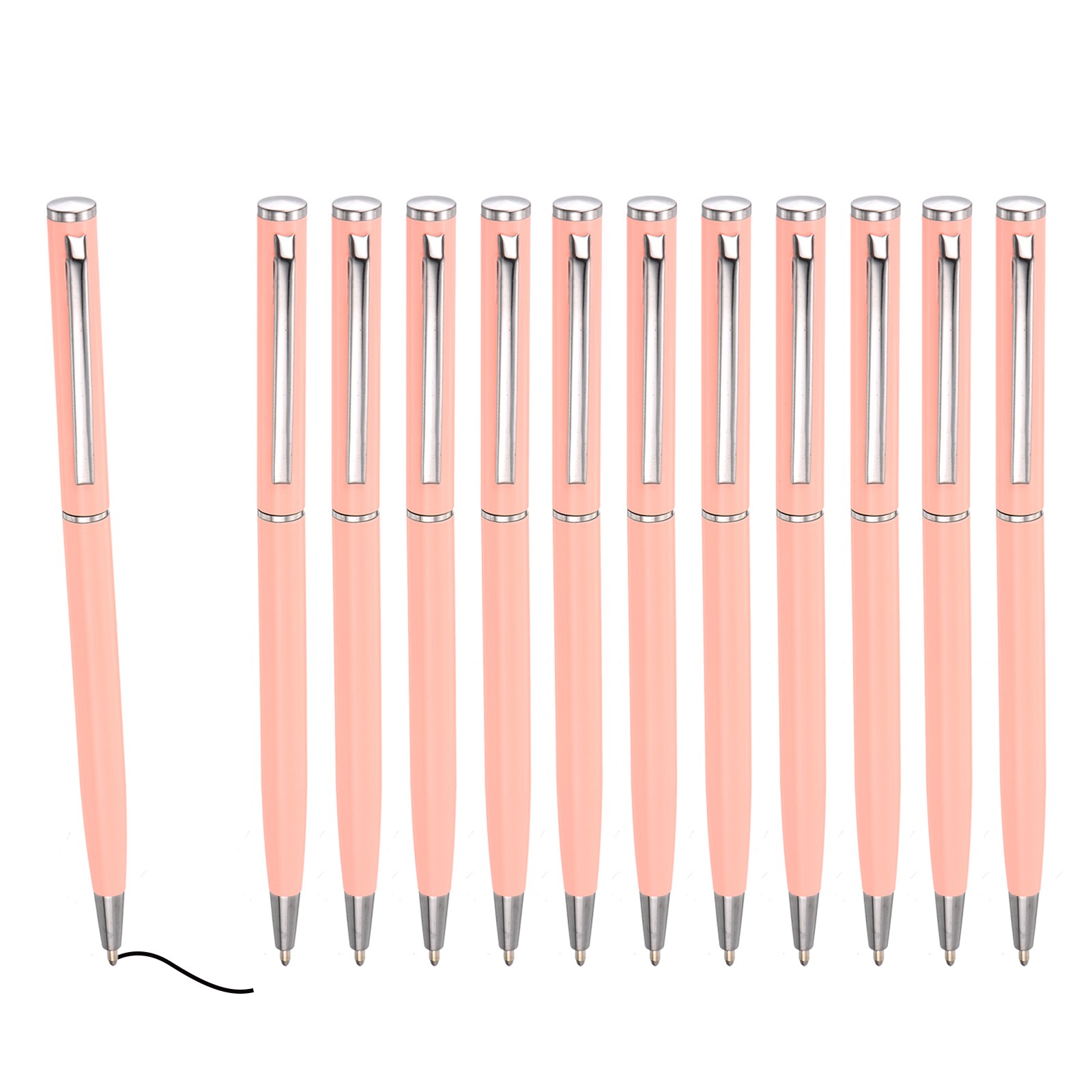 Slim Metallic Ballpoint Pen, 12Pcs Black Ink 1mm Medium Point Pen, Pink