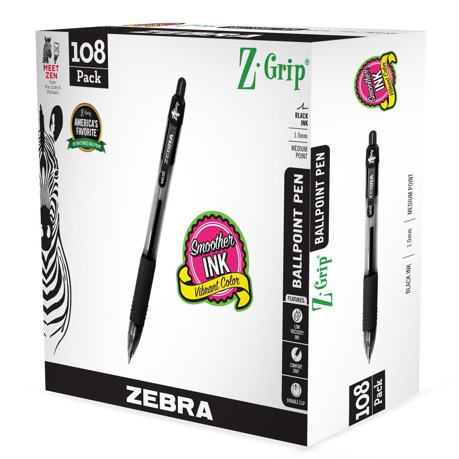 Smooth Writing Retractable Ballpoint Pens, Black Ink, 1.0mm, Bulk 108 Pack – Ide