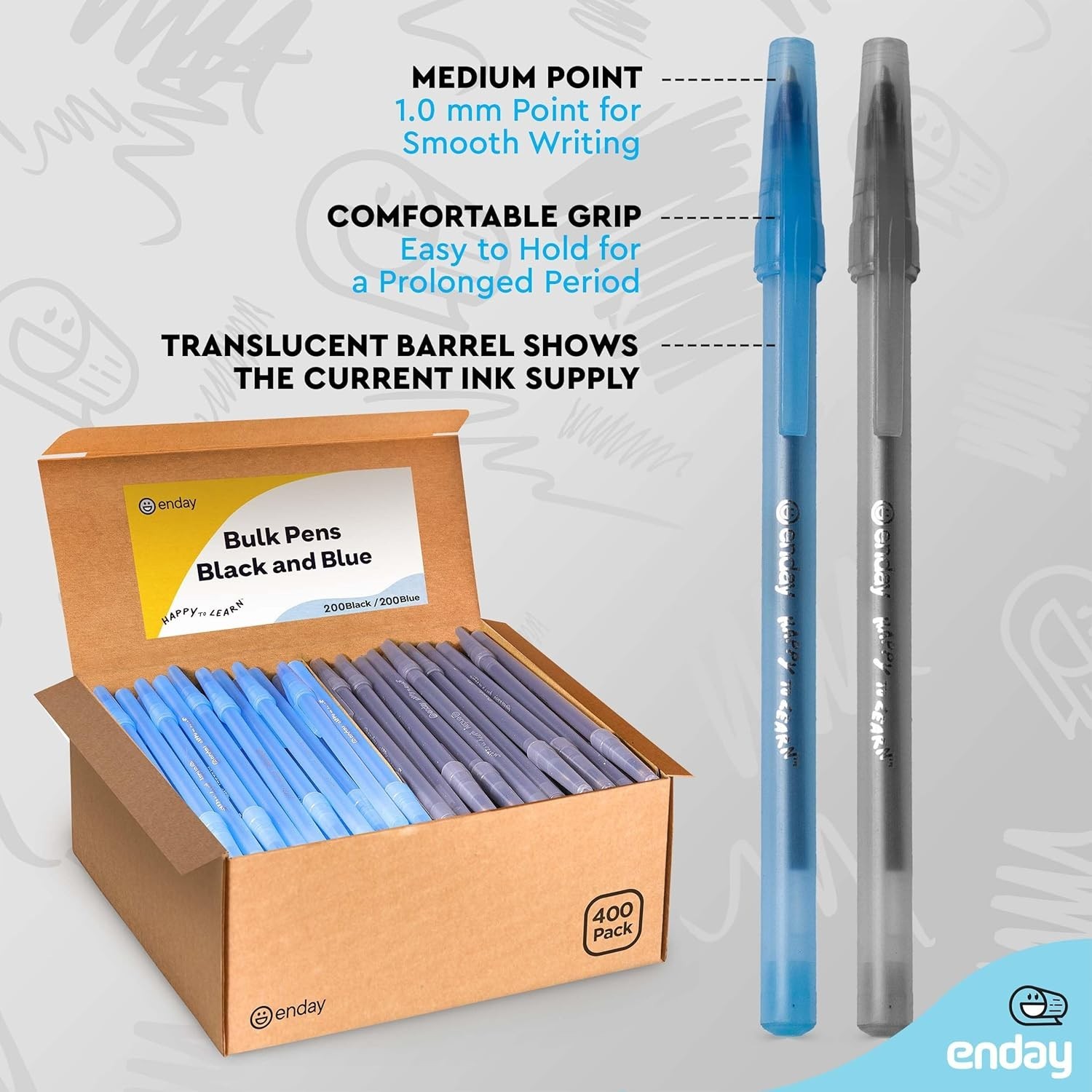 Enday Pens Bulk Black Pens Blue Pens Ballpoint, Medium Point (1.0mm), Flexible R