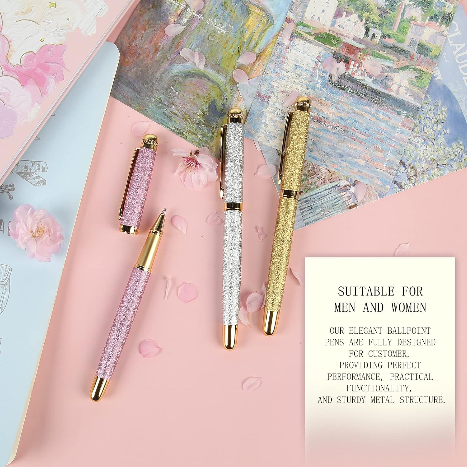 Rollerball Liquid Ink Pens,Best Luxury Ball Pen Gift Set for Women,Black Ink Fan