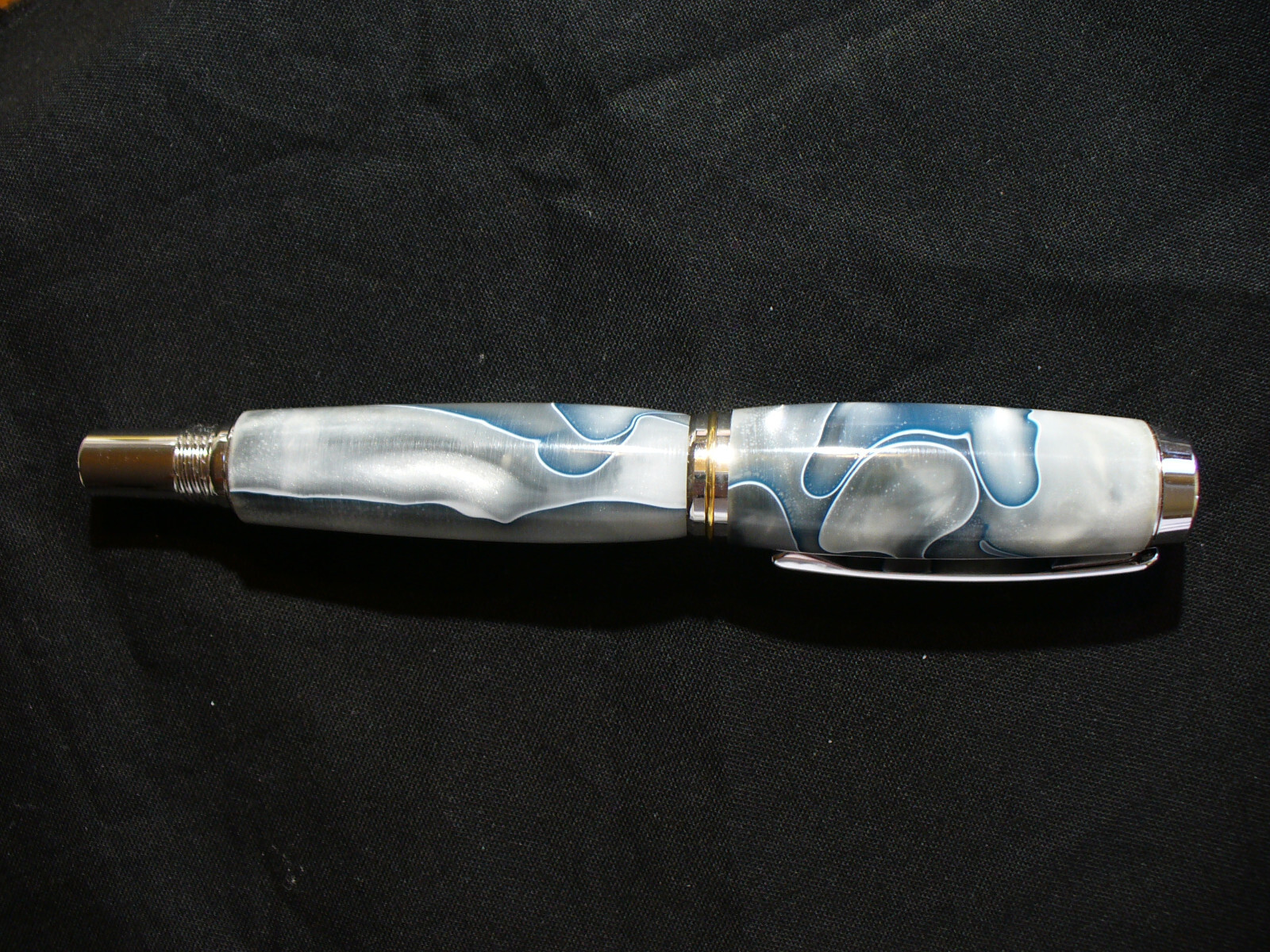 Hand Made Celluloid Gray Swirl & Chrome Roller Ball Pen