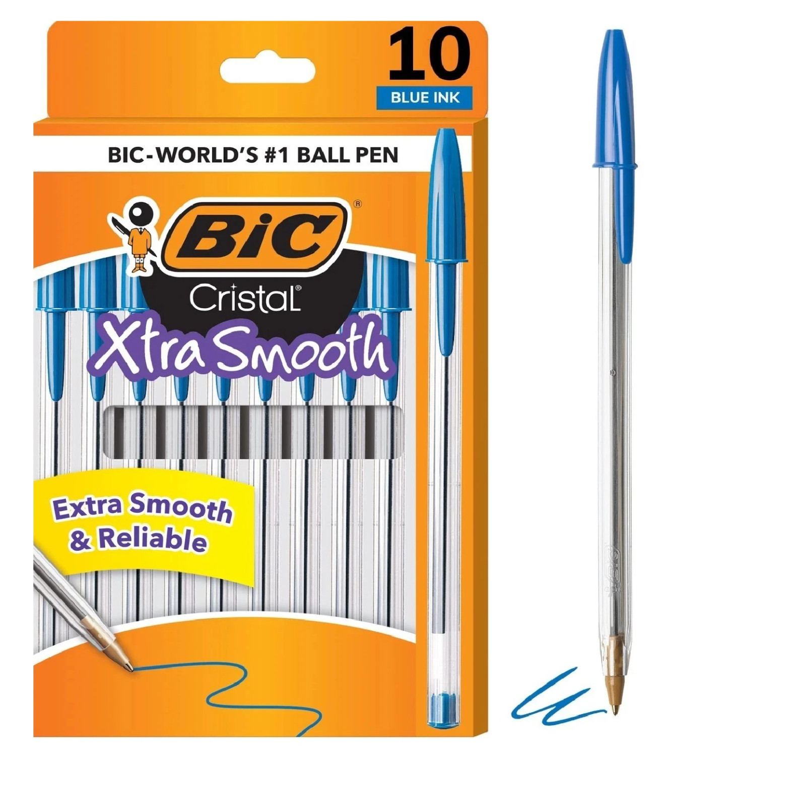 Pack of 10 Ballpoint Pen – Blue Ink Ball Point Pens for Office Writing School