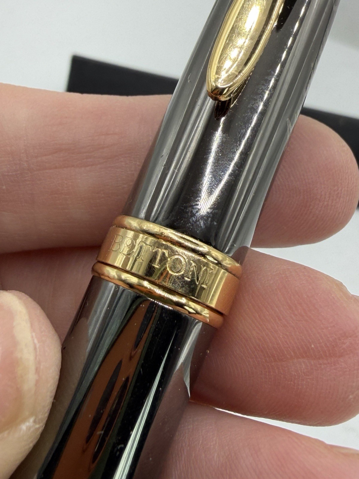 Bettoni Pen American Standard Roller Ball Gun Metal Gold Tone & Box