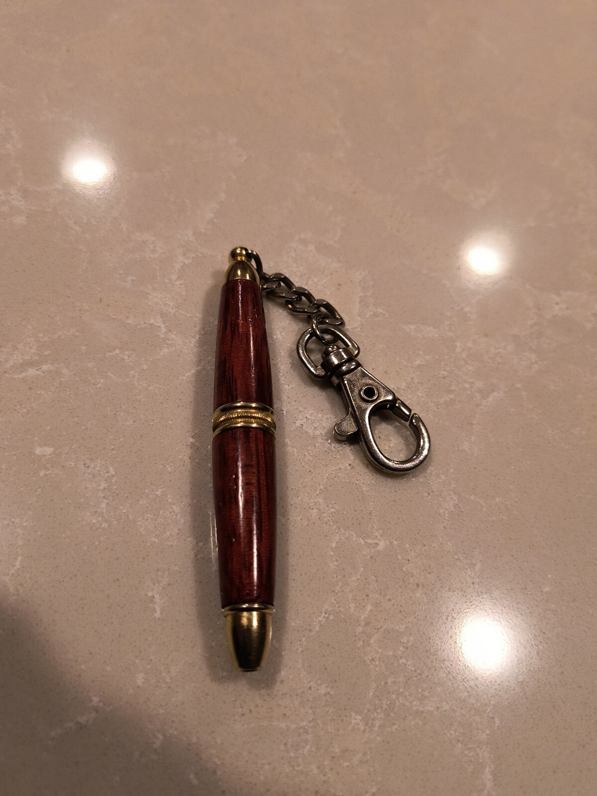 Rose Wood Mini Twist Pen, Pocket-Size With Chain & Clasp, Working Condition.
