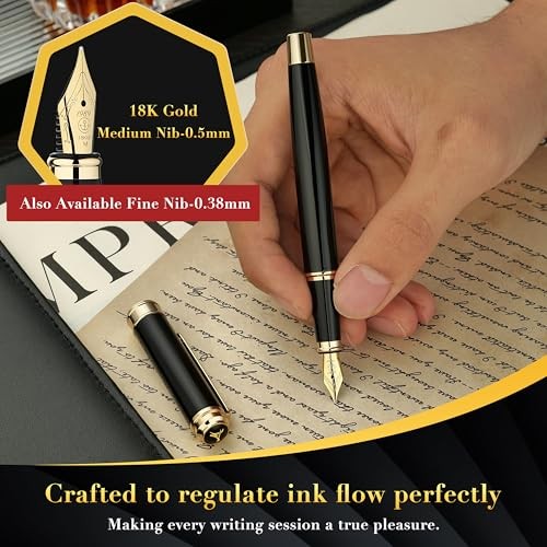 317 Fountain Pen,Stunning Luxury Piano Black and 24K Gold Medium Nib