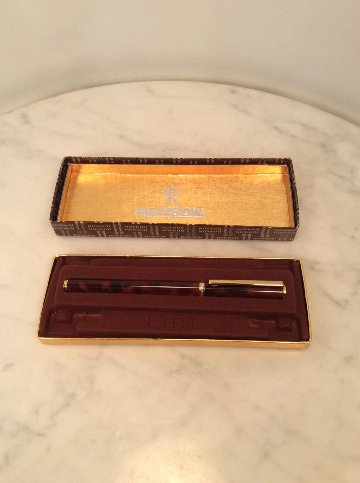 Vintage RONSON Ballpoint Pen Brown Marble Germany