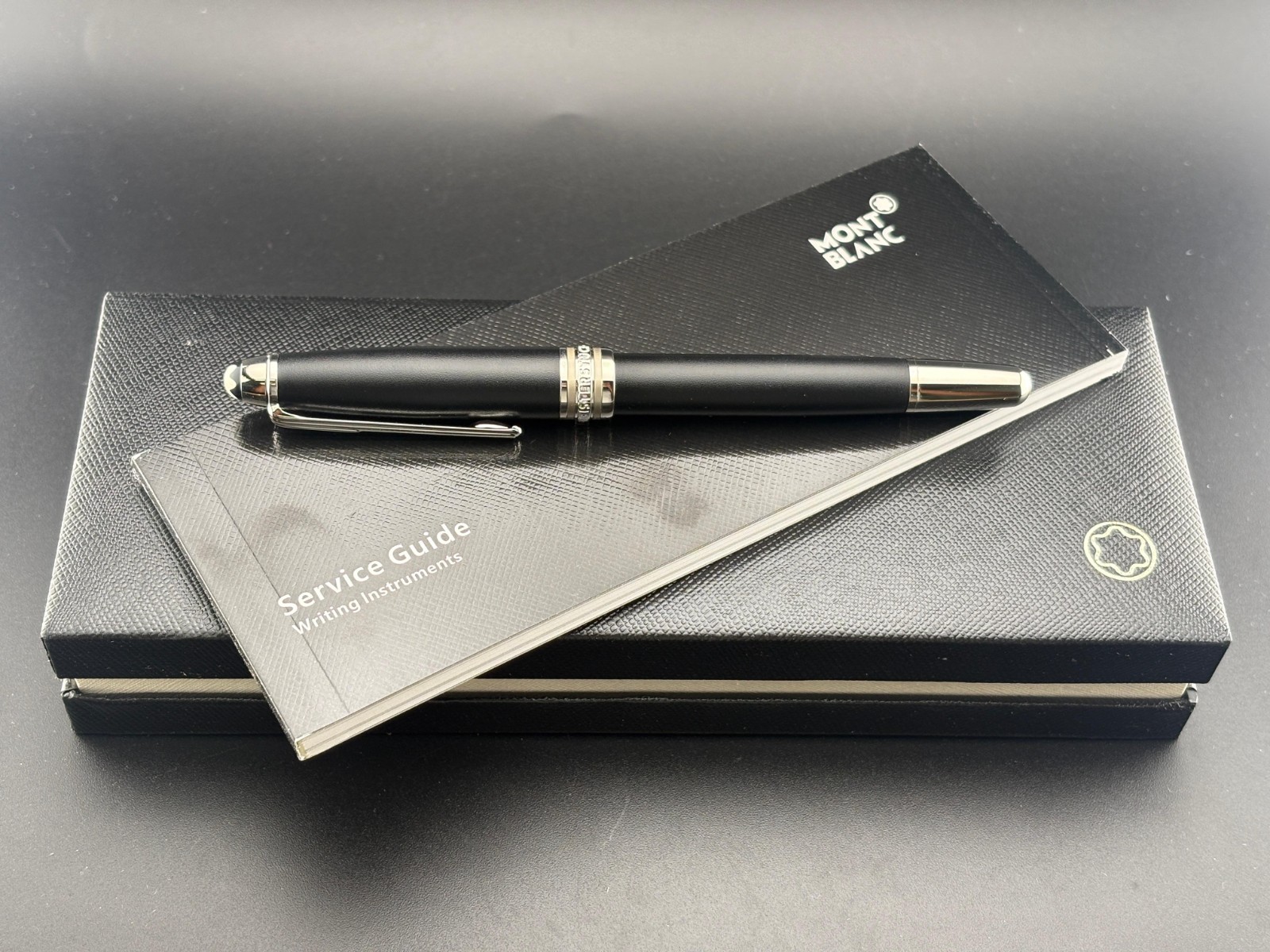 Montblanc Meisterstück Black Rollerball Pen Platinum Trim Gift Box Included