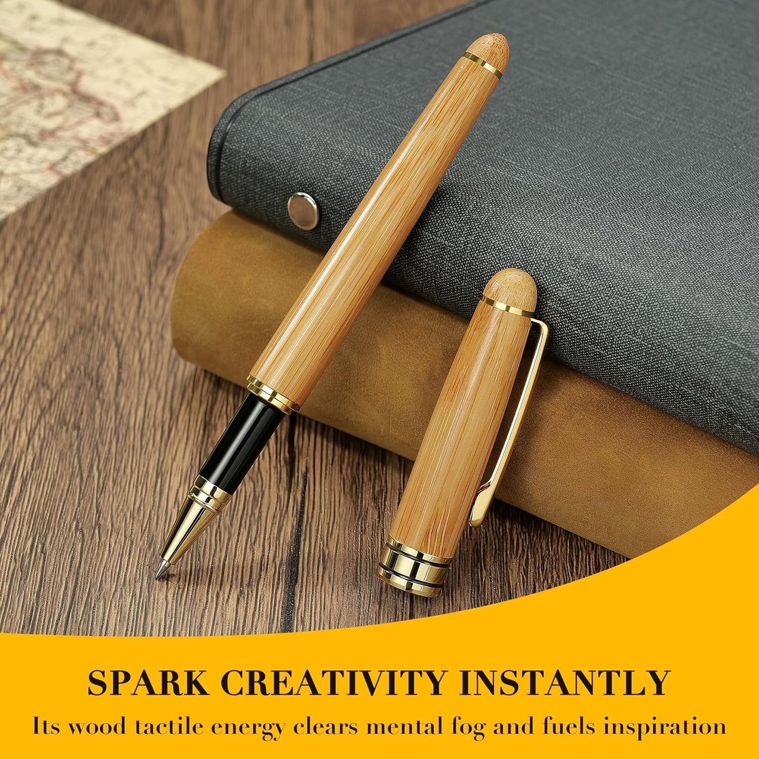 Handcrafted Antique Bamboo Ballpoint Pen in Gift Box – Perfect for Any Occasion