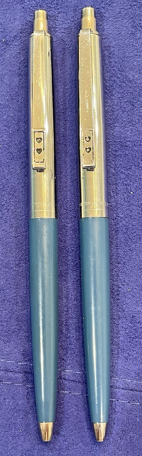 RARE VTG Paper Mate Double Heart Ballpoint Pens Made in Mexico(pair) Blue Chrome