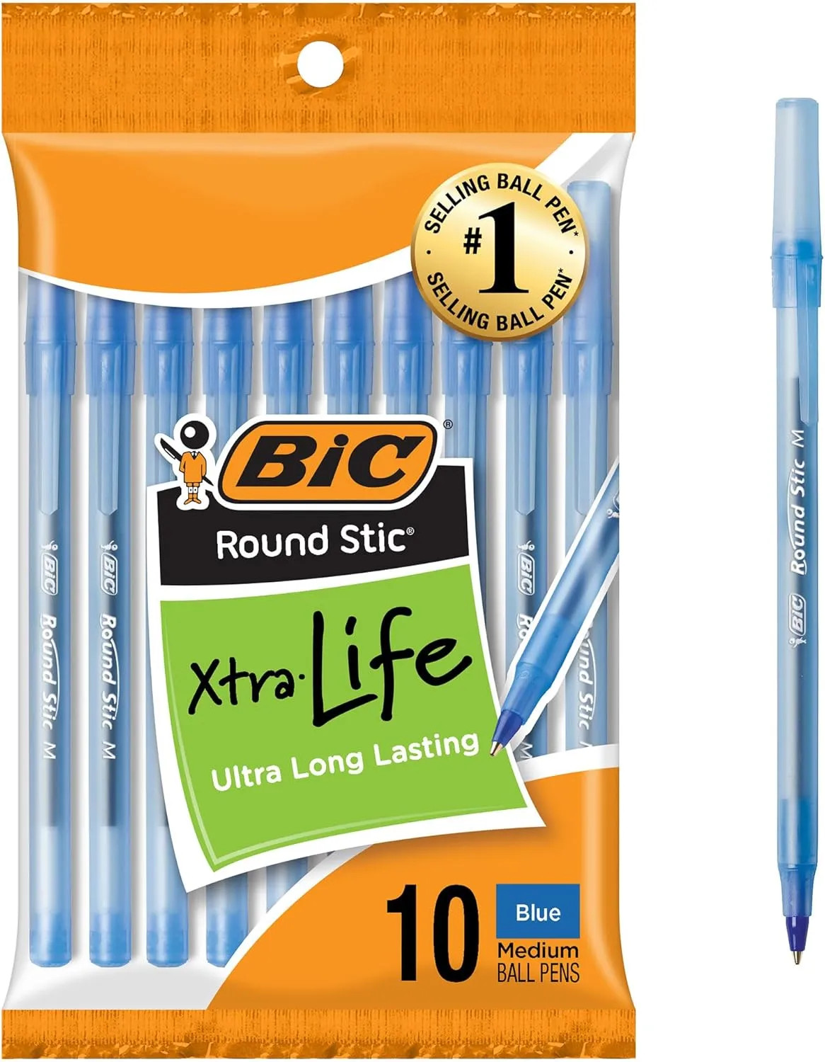 BIC Round Stic Ballpoint Pens Black Medium Point 1.0mm 10 Count Pack