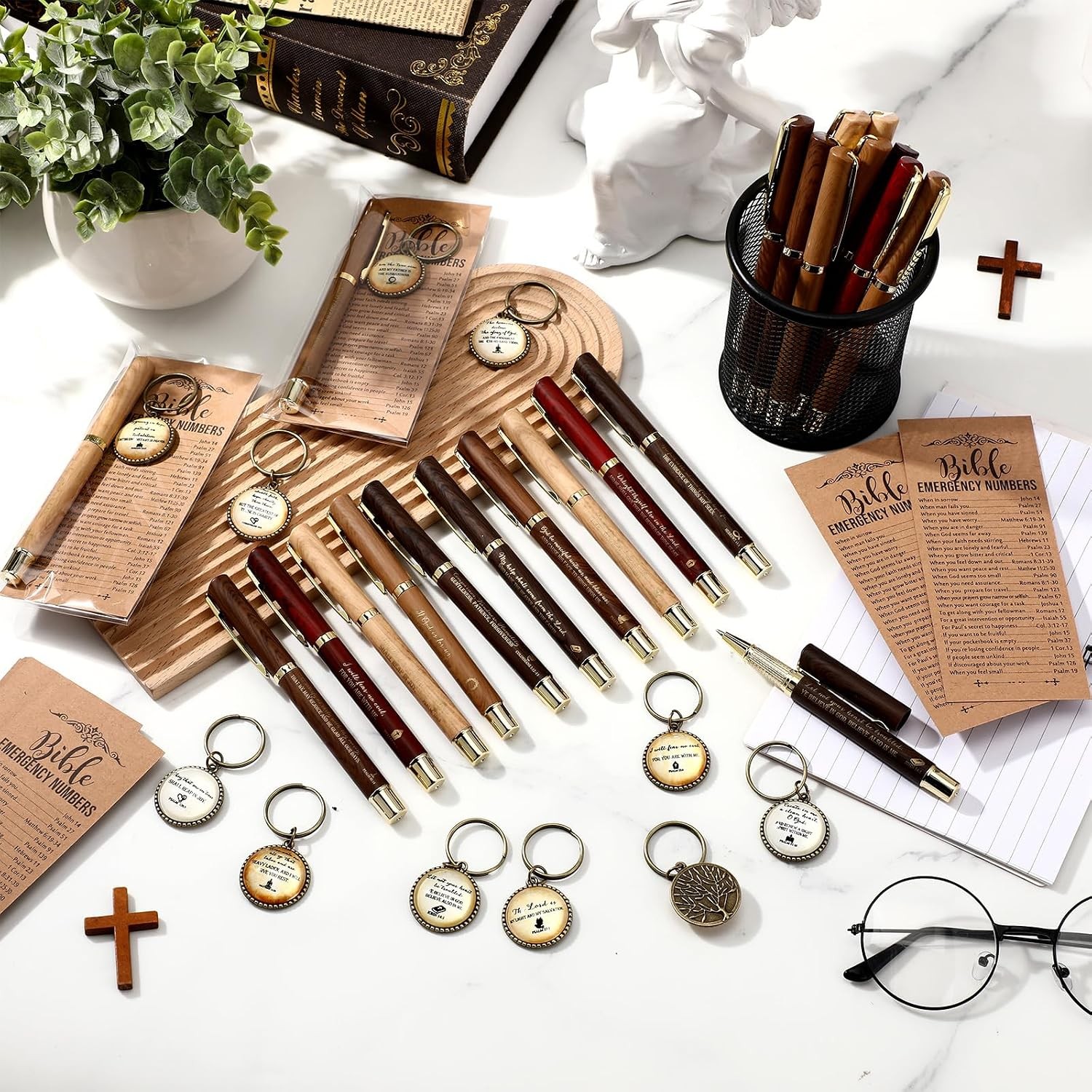 75 Pcs Christian Gifts Bulk: 25 Pens, 25 Keychains, 25 Bookmarks