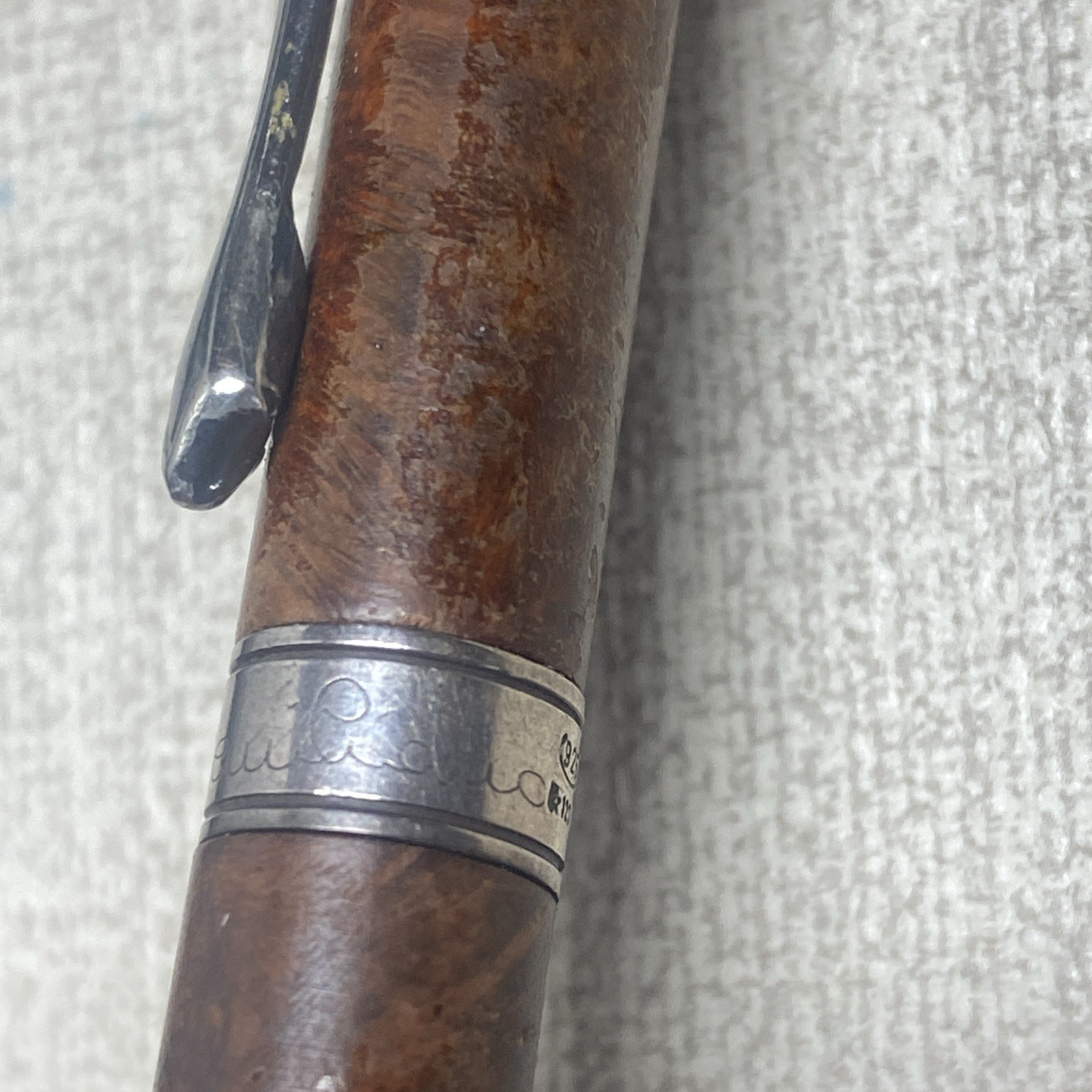Cesare Emiliano Silver 925 Ballpoint Pen Signed Engraved Briar Wood- Rare Find