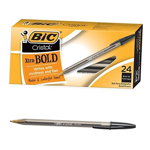 Cristal Xtra Bold Ballpoint Pen, Bold Point (1.6mm) For Vivid 24 Count Black