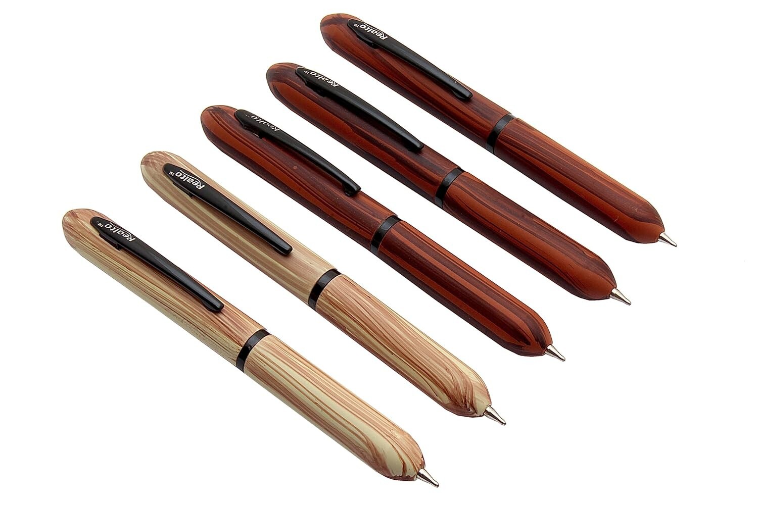 Set Of 10 Mini Size Wood Texture BallPoint Pens Metal Body Blue Refill New