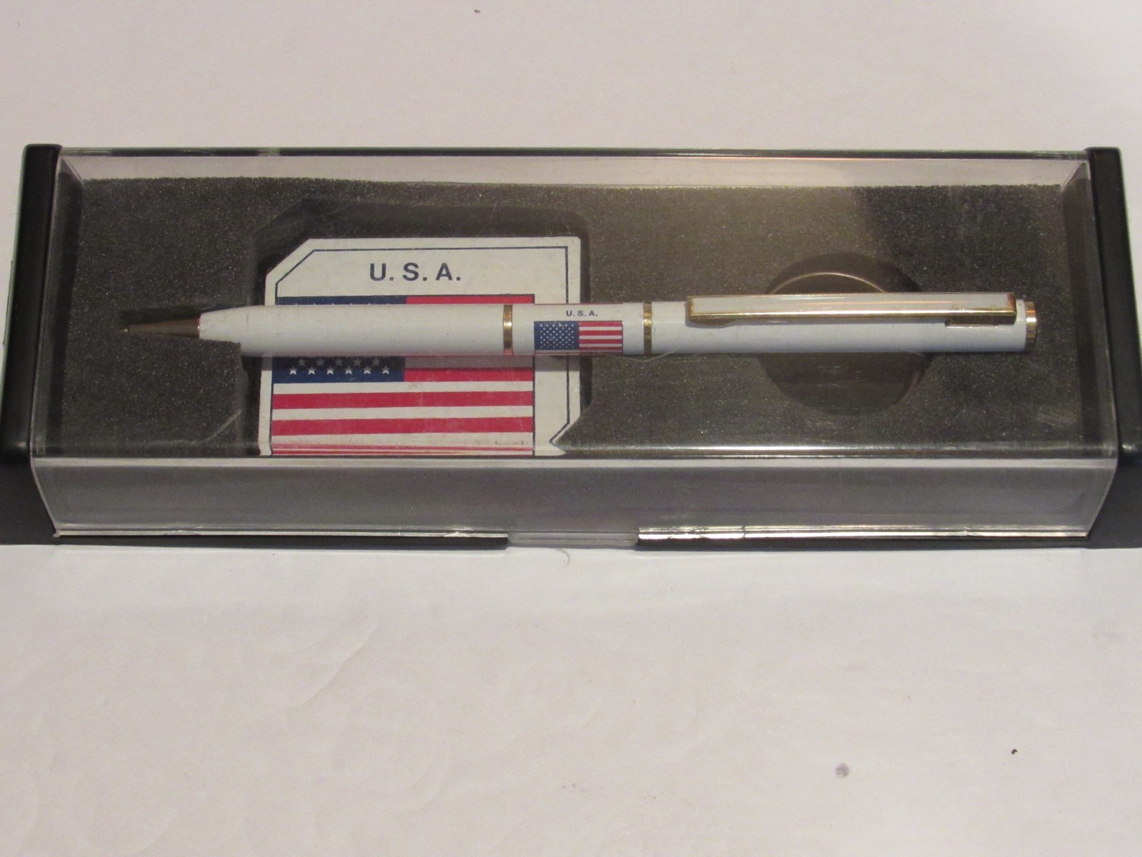 Slim Metal Ballpoint Pen USA stamp w/ matching FREE Keychain -Gift Box