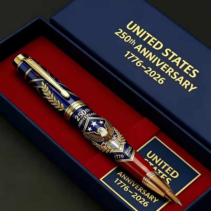 United States 250th Anniversary Metal Ballpoint Pen Gold Trim Gift Box