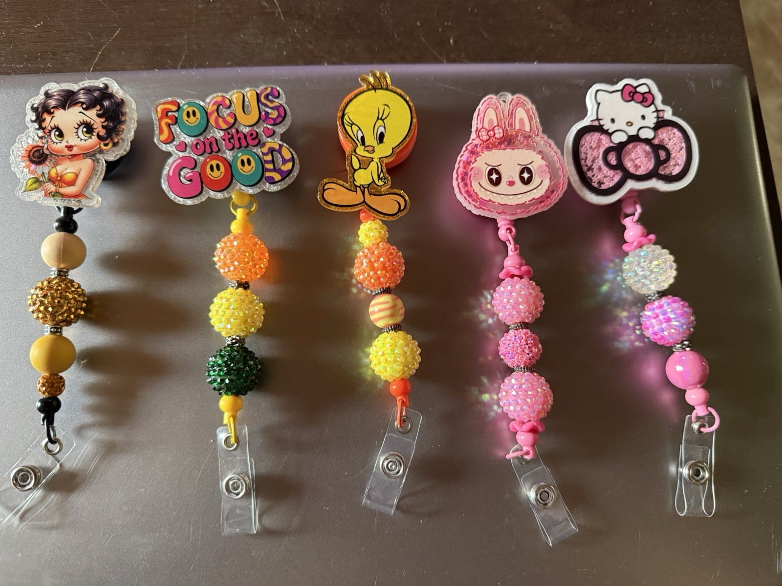 Character Design Beaded Topper Ballpoint Pens Lot, Black Ink, Plastic