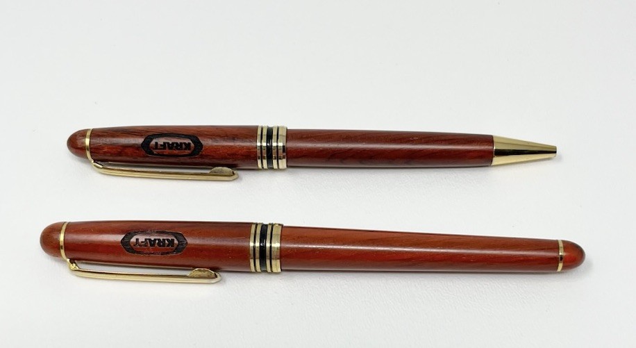 2 Vintage Kraft Cheese Co. Logo Employee Ballpoint Pens Wood? As Is No Ink Dry
