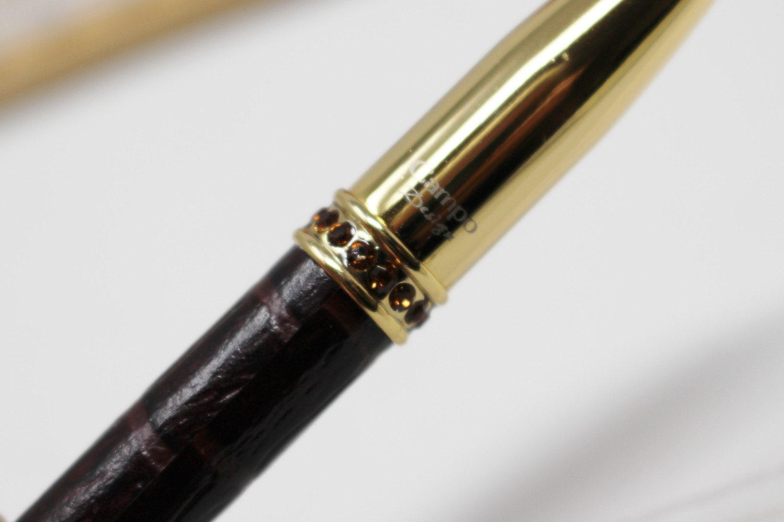 Campo Marzio Italy Ball Point Pen Necklace Brown Mini Crystals Leather Pouch NEW