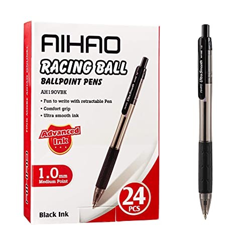Ballpoint Pens Retractable Click Pens, 24 Pack 1.0mm Medium Point Smooth Black