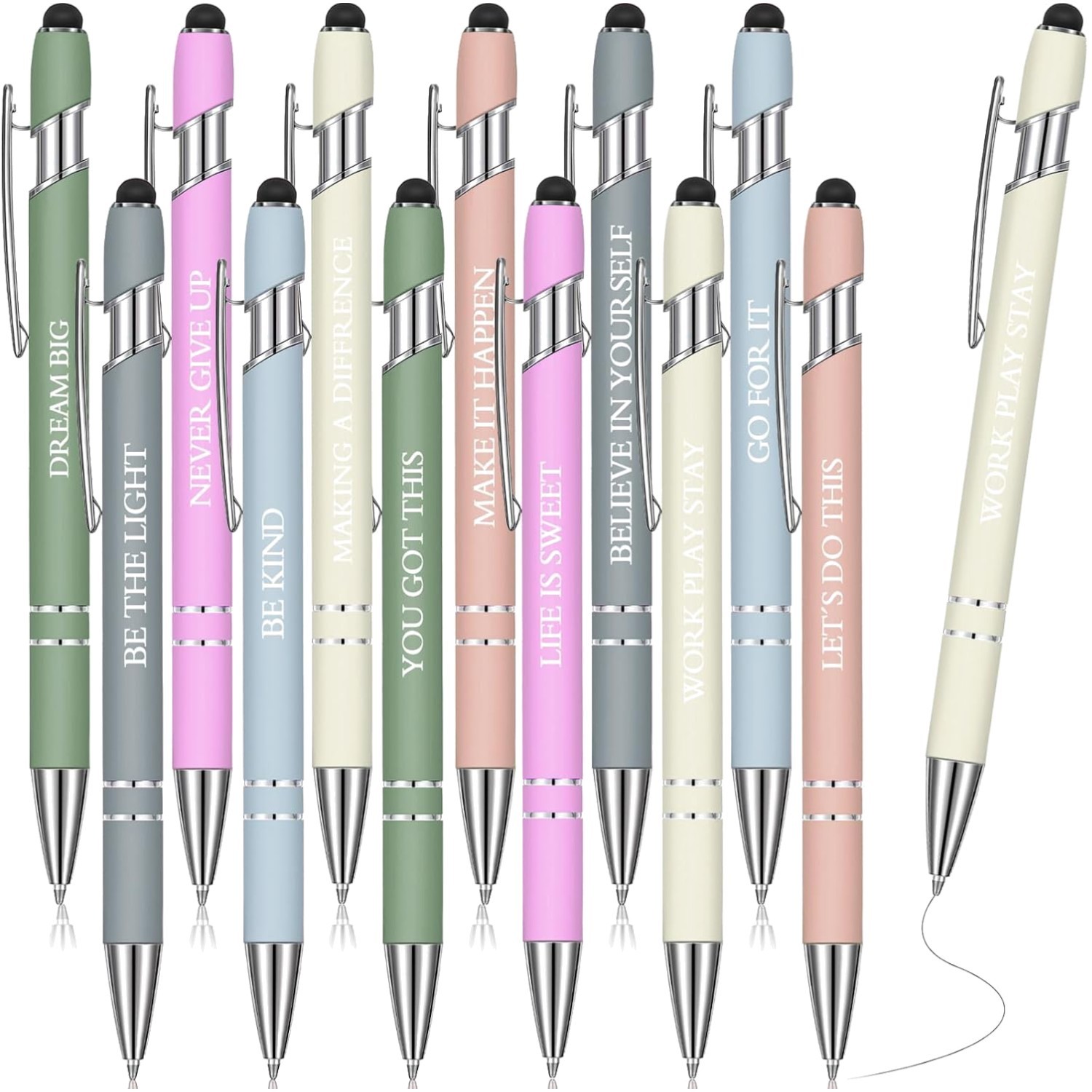 12 Pcs Inspiring Motivational Pen Set with Stylus Tip for Students and Teachers