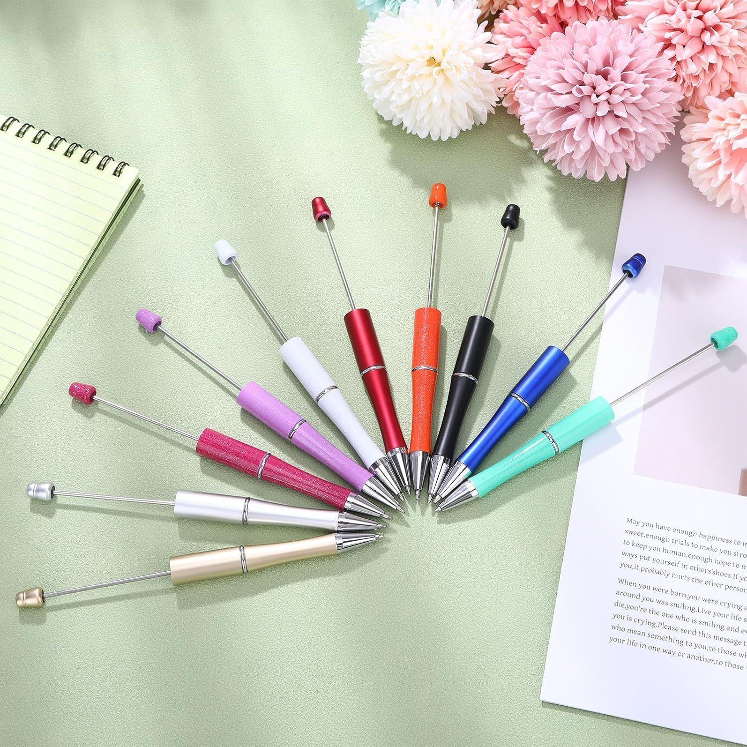 20 Pcs Beaded Pens, Beadable Pens Bulk Colored, Focal Bead Pen with 40Pcs Black