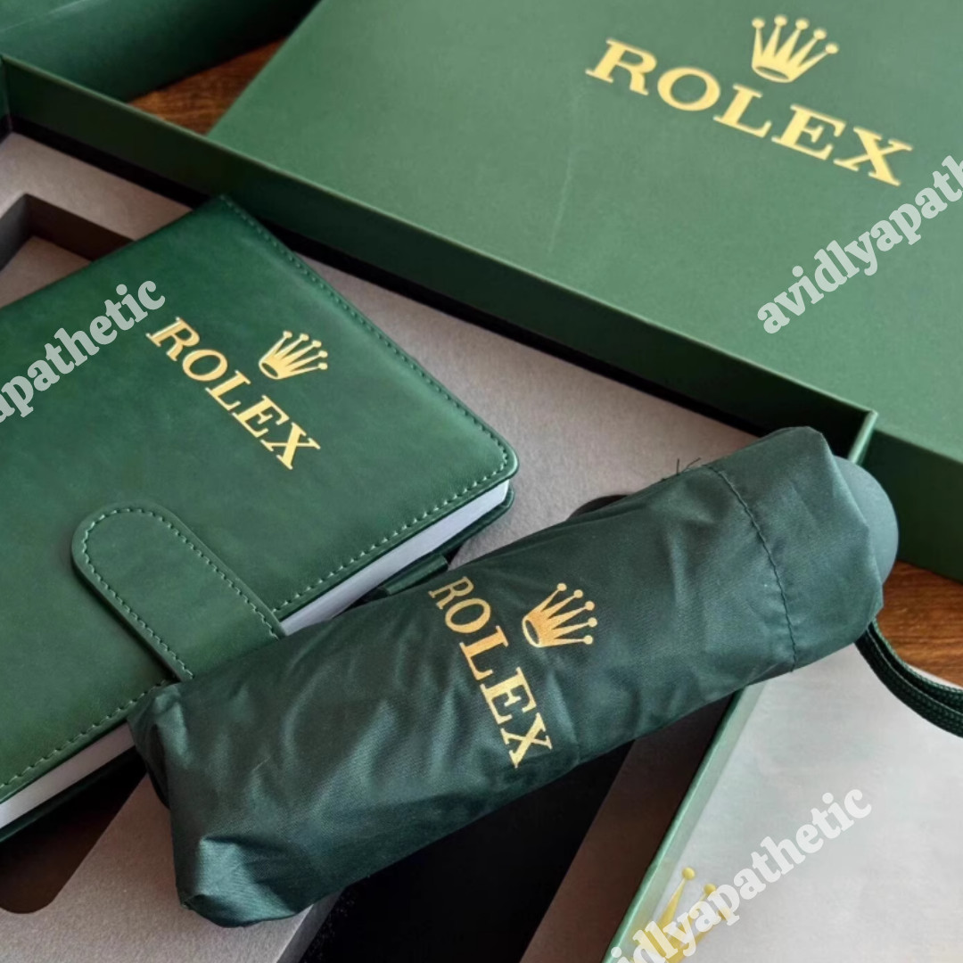ROLEX Green Gift Set Notebook Ballpoint Pen Folding Umbrella Luxury Gift Box 💎