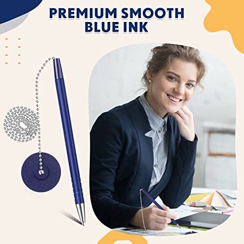 6 Pcs Secure Pen with Adhesive Pen Chain and Security Pen Holder for Home Office