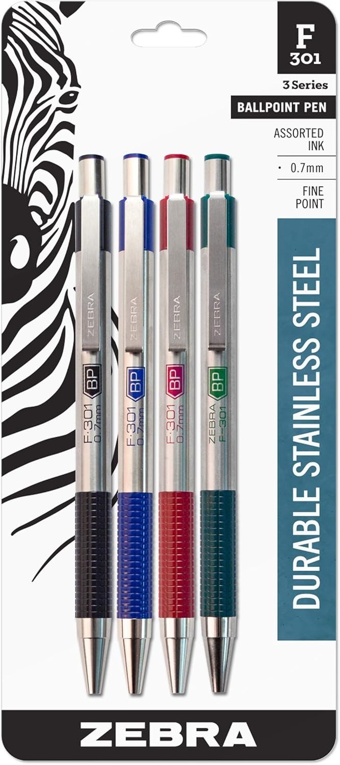 F-301 Ballpoint Black, Blue, Red and Green Ink, Fine Point 0.7mm Pen, Easy-Gl…