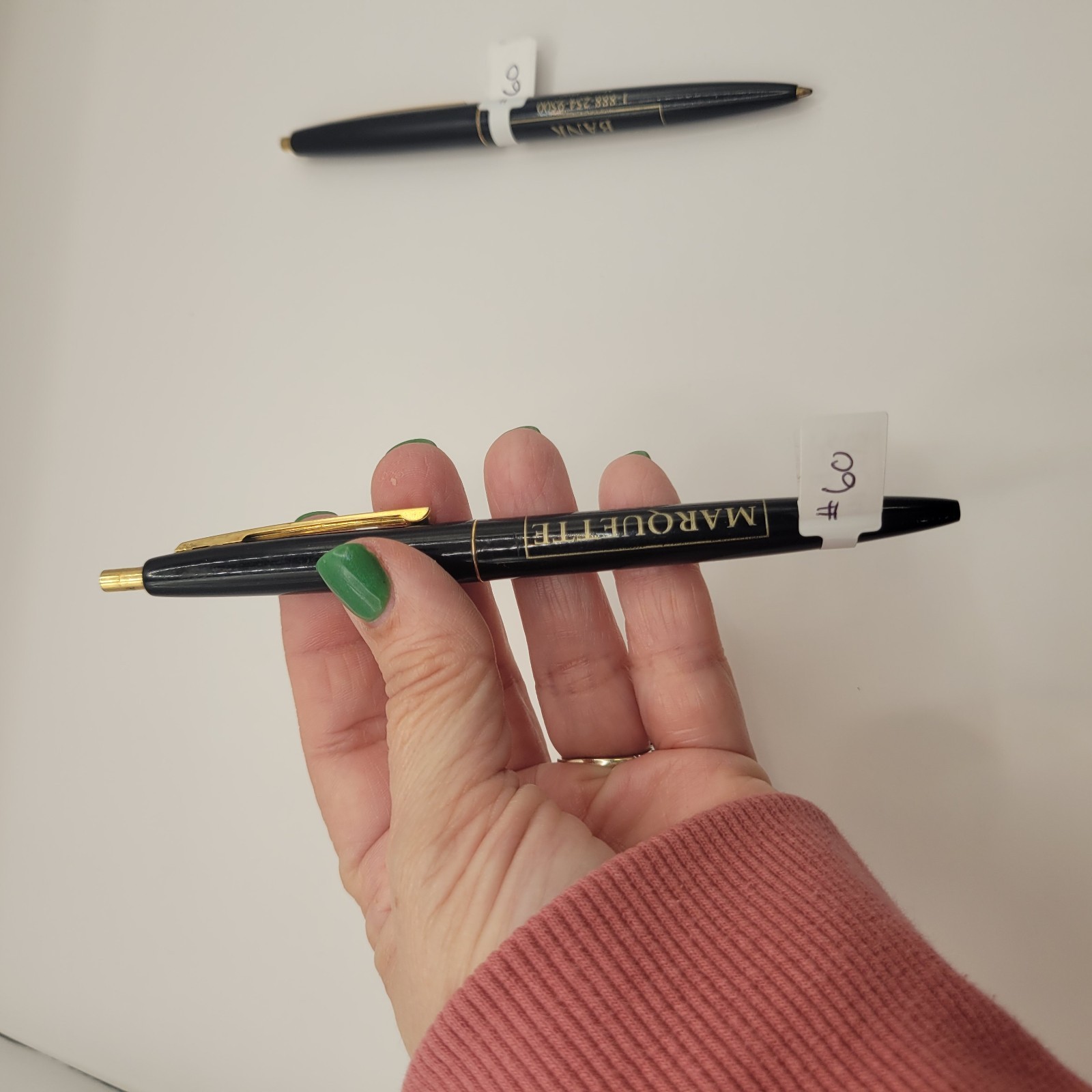 2 Vintage Bic Clic Pen Marquette Bank Advertising Black With Gold Trim Mexico
