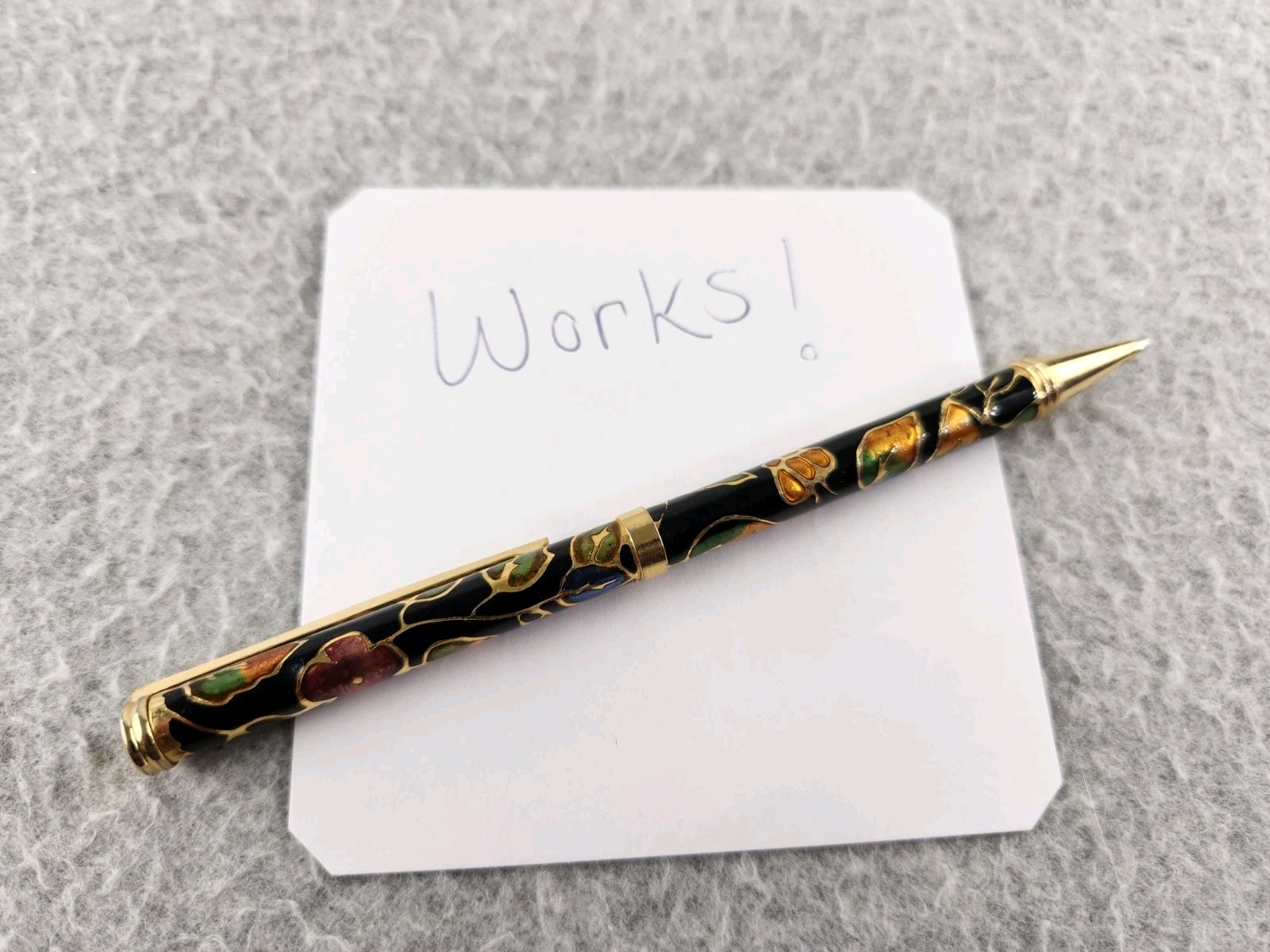 Vintage Chinese Cloisonné Enamel Floral Pen ballpoint Writing Black Iridescent