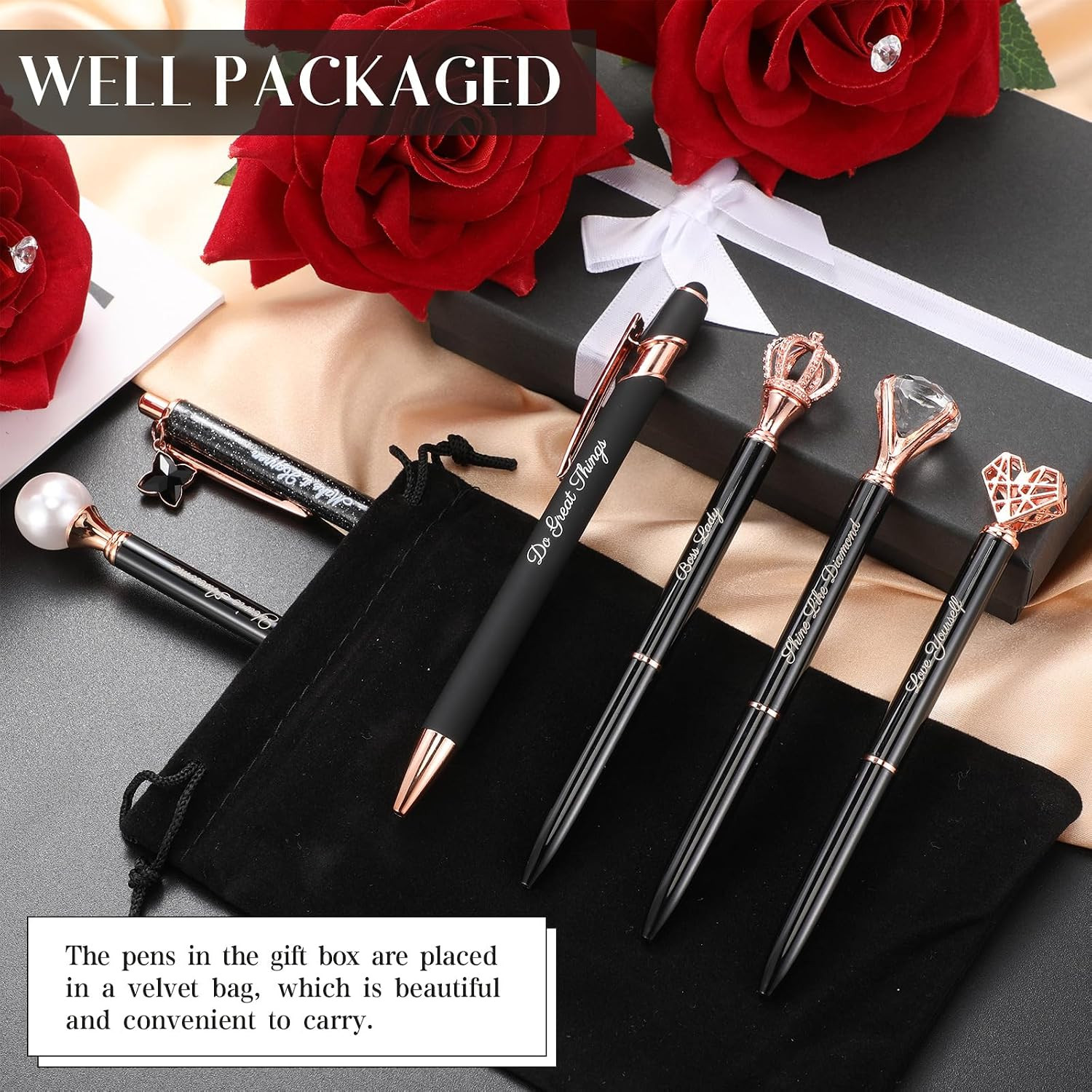 Qeeenar 6 Pcs Fancy Pens for Women Crystal Diamond Pen for Journaling Pretty Gli