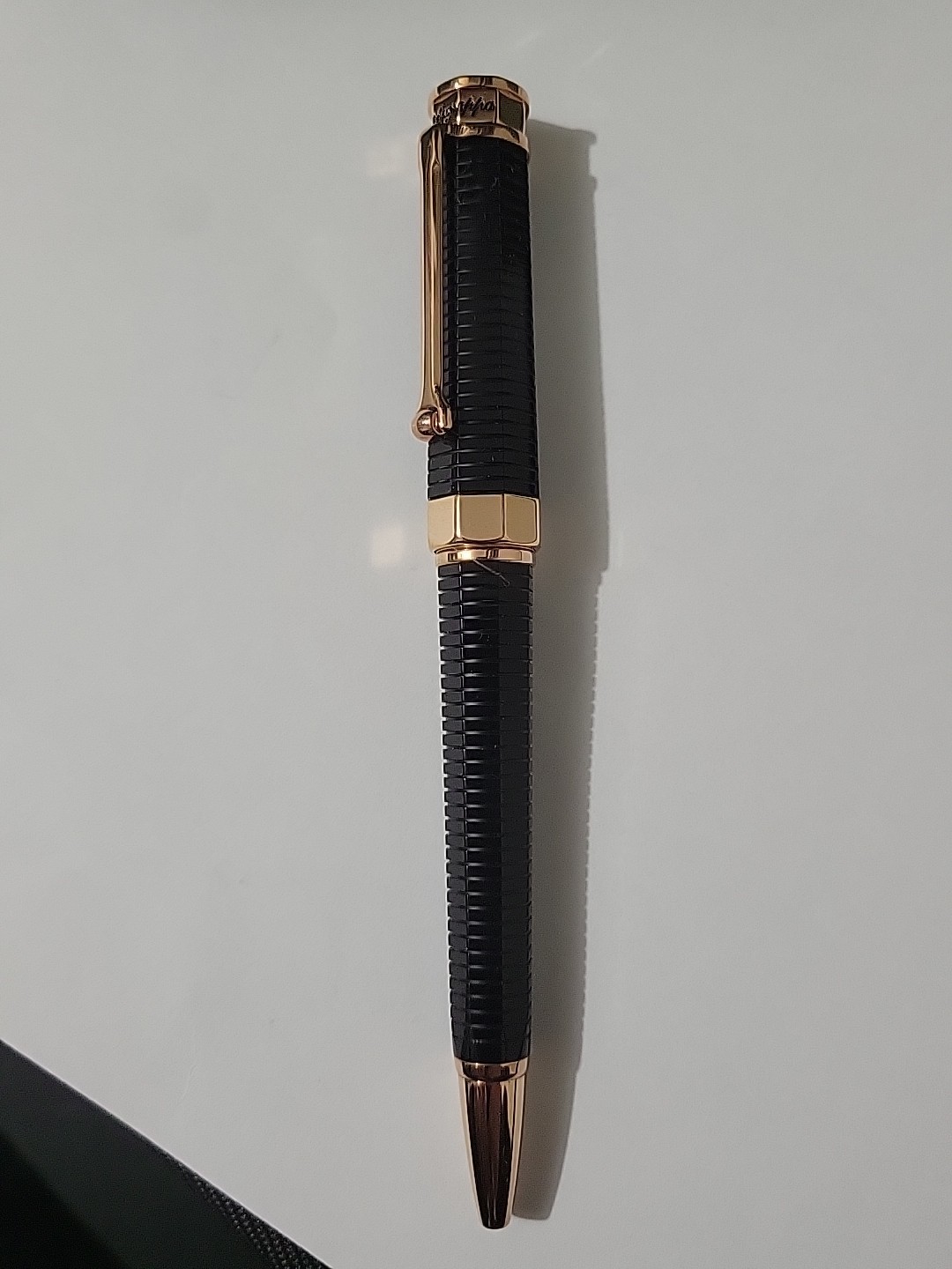 Rare Luxury Montegrappa Black Resin Rollerball Pen Rose Gold Trim w/ Box Italy