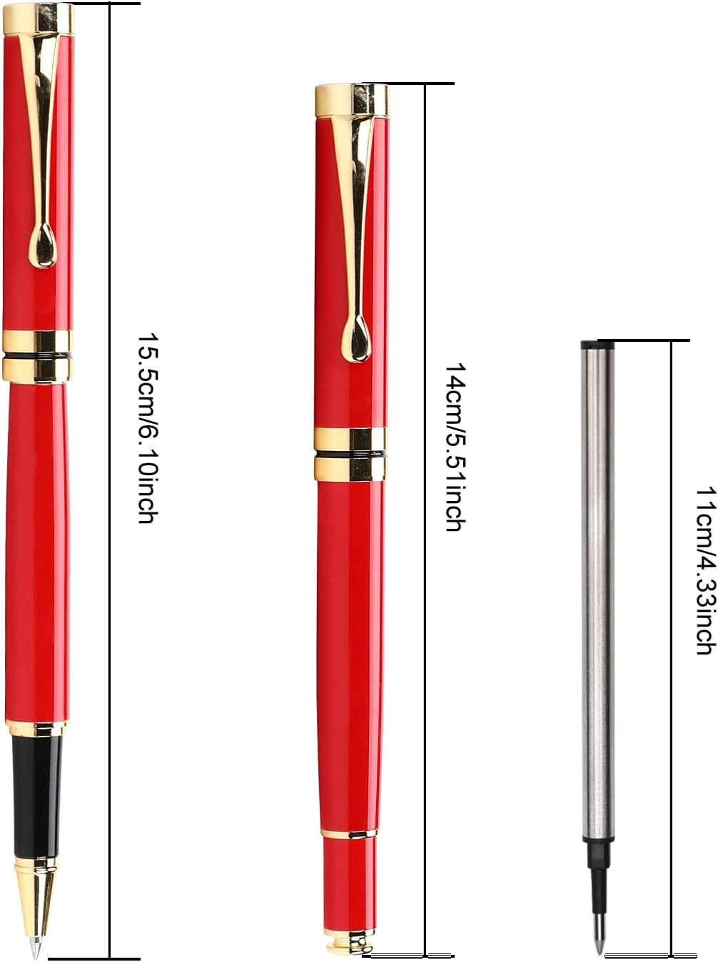 Luxury Red Gold Ballpoint Pen Set, 0.5mm Black Ink, Executive Office Gift Box